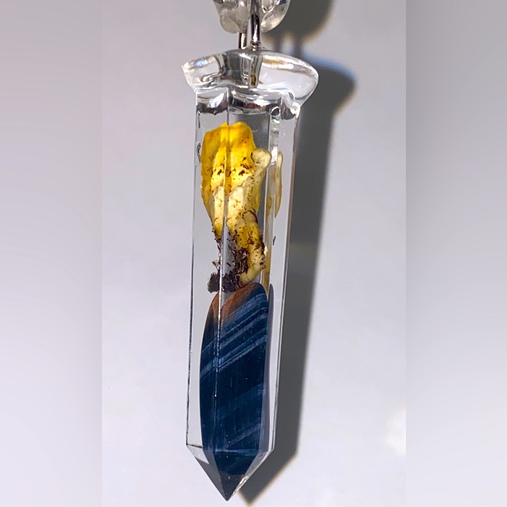 Coral mushroom with blue tigers eye in resin crystal